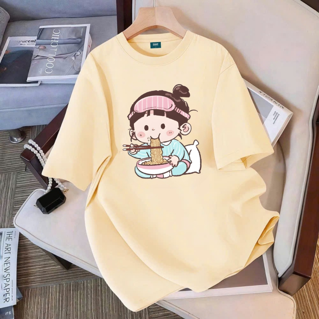 Áo thun unisex UX30-1185 bé gái ăn mì dáng oversized local brand WETEE_thumbnail_1