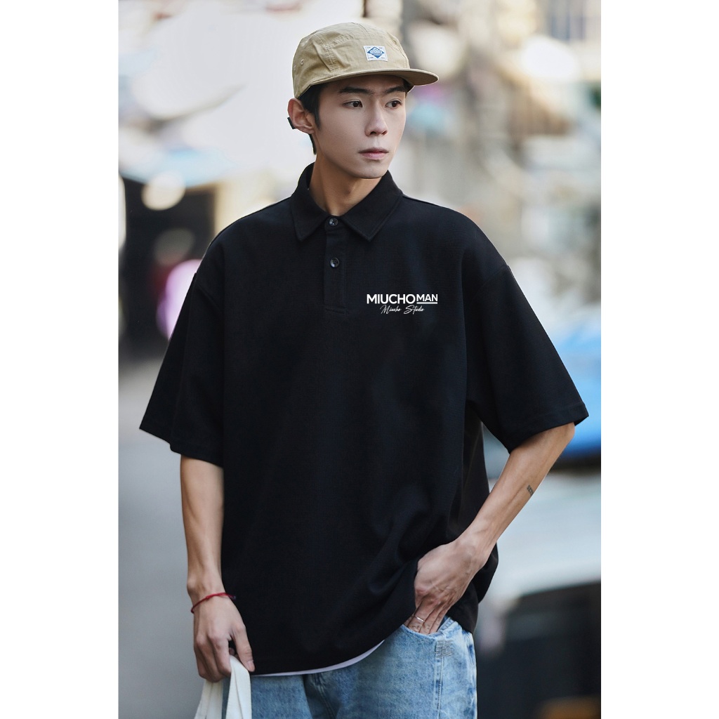 Áo polo nam form rộng PLD392 Miucho Man cotton cổ trụ in typography_thumbnail_4
