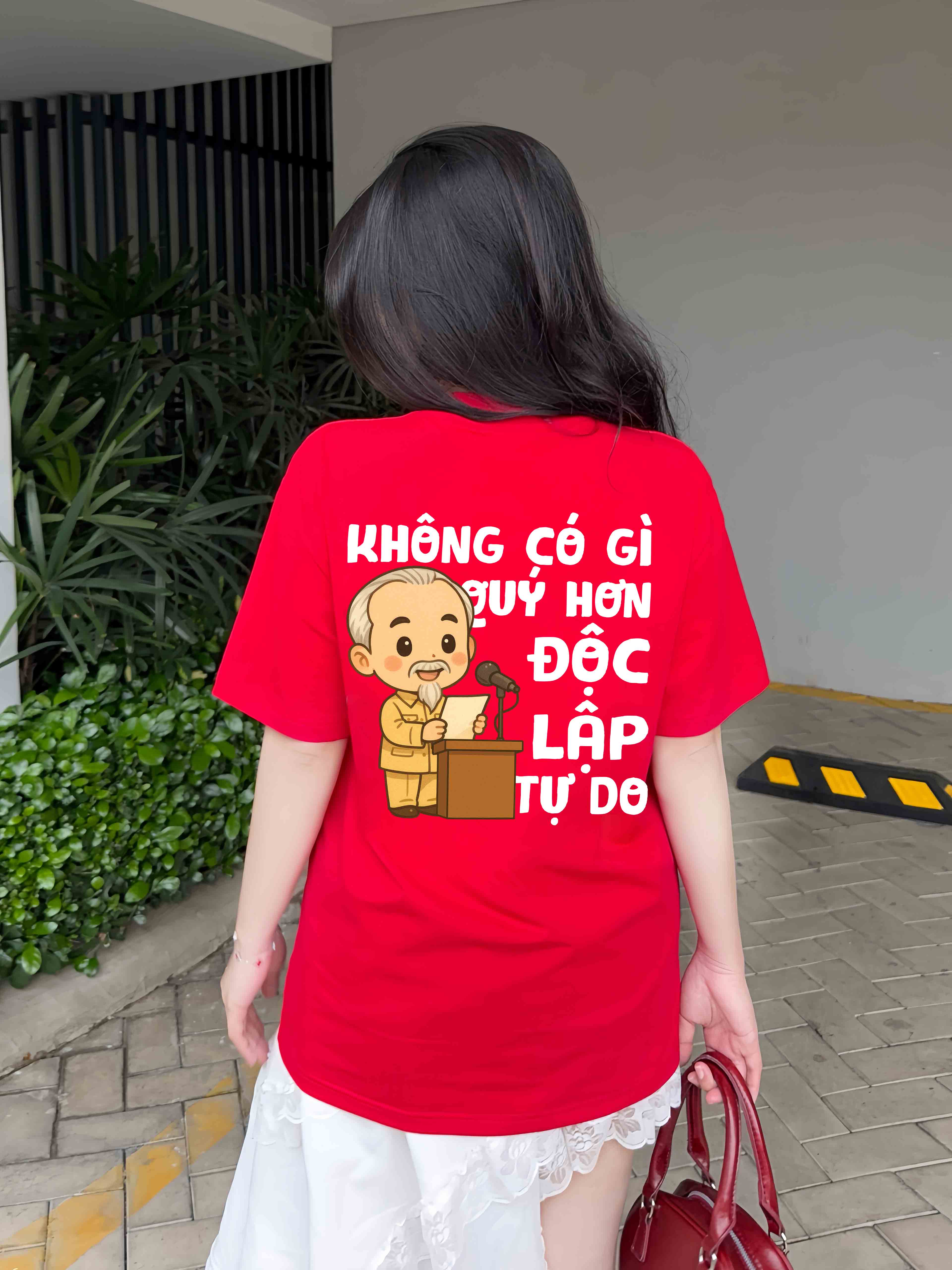 Áo thun Độc Lập Tự Do form rộng ATD2458 Miucho vải cotton thoáng mát cổ tròn in mix_thumbnail_2