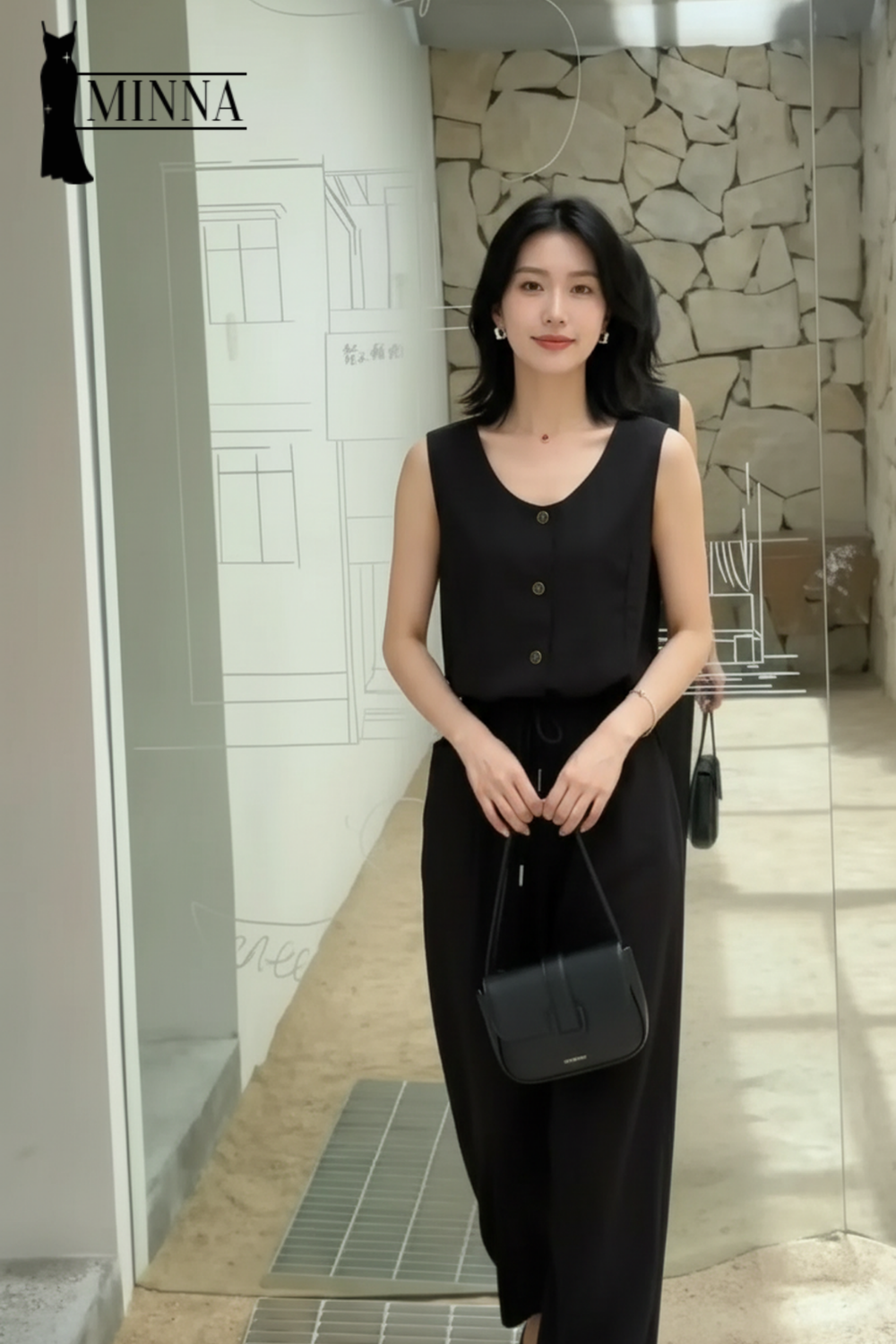 Black Essence Button Top - MS071