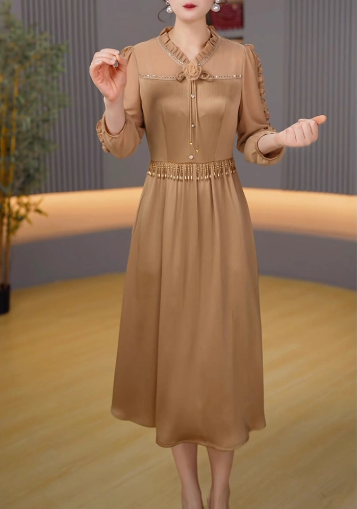 16613-Đầm xòe lụa nâu phối tay voan lở ( lụa  voan)_thumbnail_0