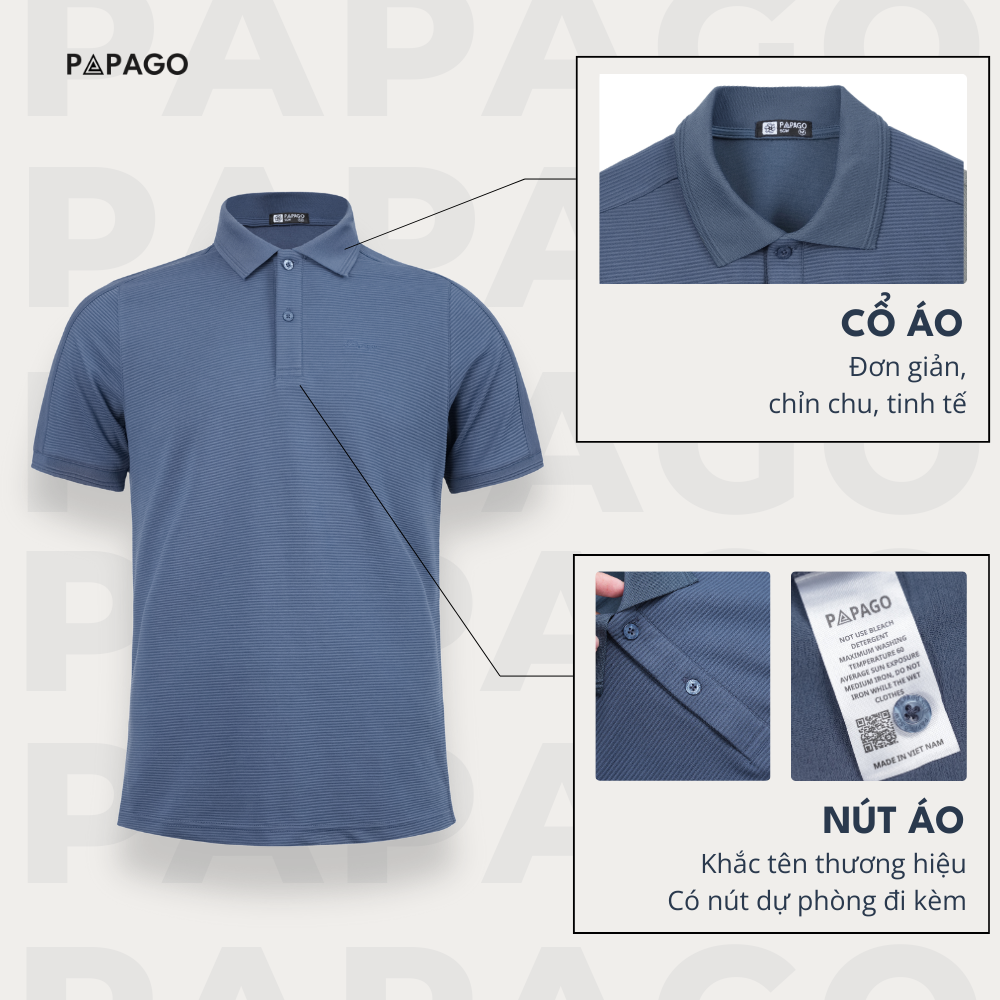 Áo polo cao cấp PAPAGO nam Trung niên form rộng thêu logo kẻ ngang - P25PLKN001_thumbnail_2
