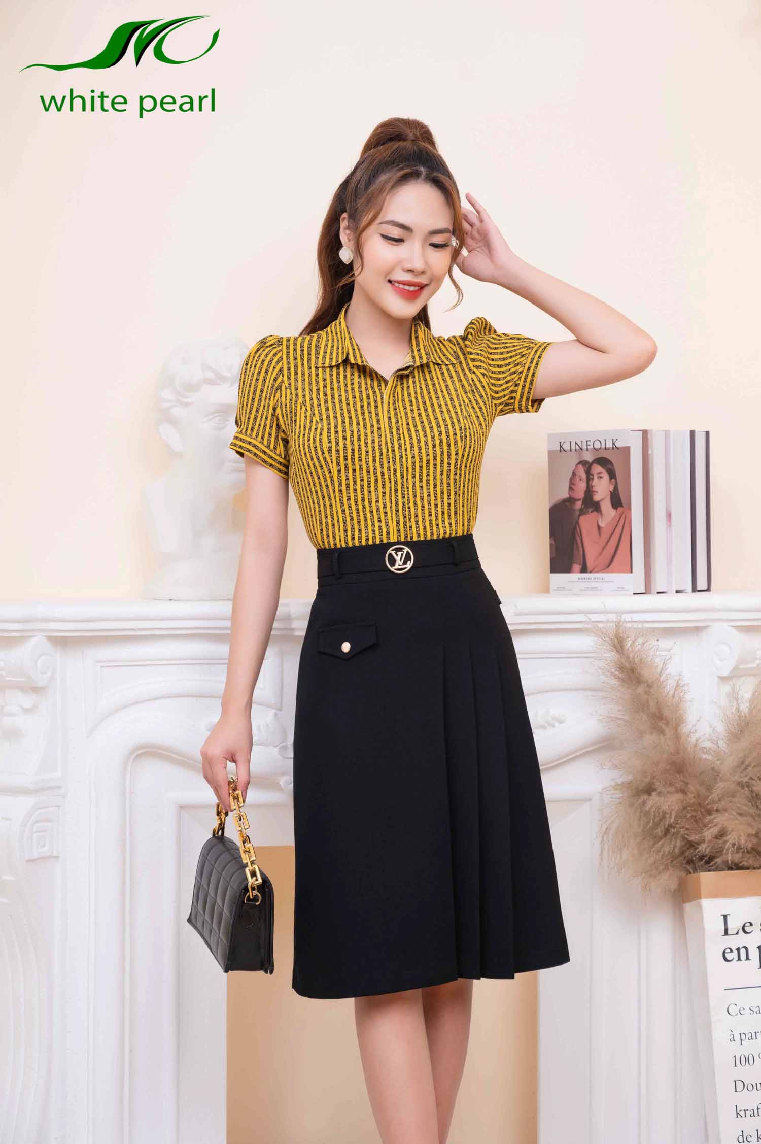 Chân váy xòe ngang gối xếp 4 ly thời trang công sở cao cấp White Pearl_thumbnail_4