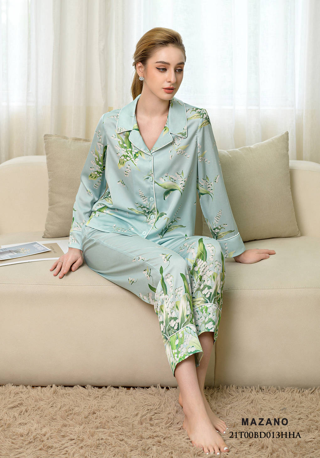 Bộ đồ xanh dài tay họa tiết hoa chuông_thumbnail_2