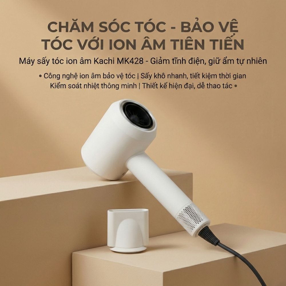 Máy Sấy Tóc Tốc Độ Cao Kachi MK428 ION (110.000 vòng/phút) - Sấy Nhanh, Chăm Sóc Tóc Ion Âm, Kiểm Soát Nhiệt NTC