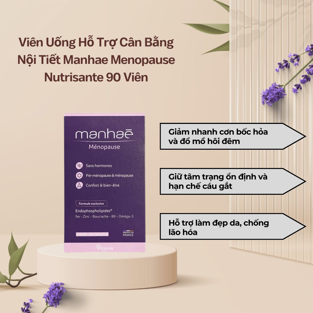 Công Dụng Viên Uống Hỗ Trợ Cân Bằng Nội Tiết Manhae Menopause Nutrisante 90 Viên - Giảm Bốc Hỏa và Ngủ Ngon Hơn