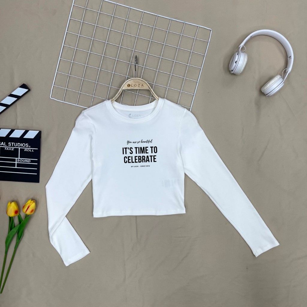 Áo croptop dài tay nữ in chữ thời trang - Áo thun dài tay thu đông LOZA G0105_thumbnail_3
