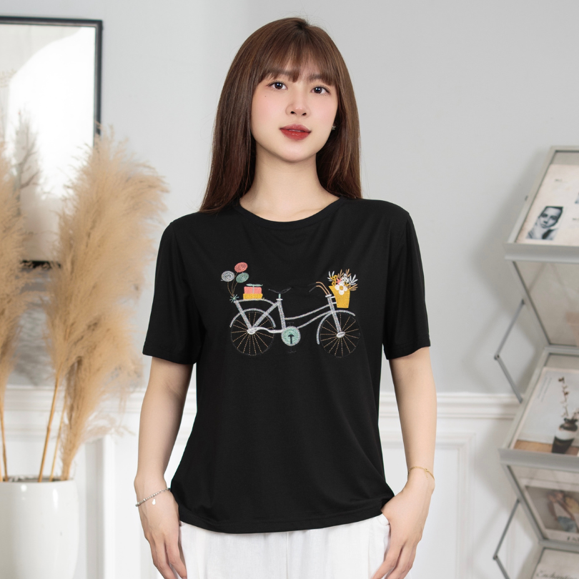 Áo Thun T-Shirt Cổ Tròn In xe Hoa TR42