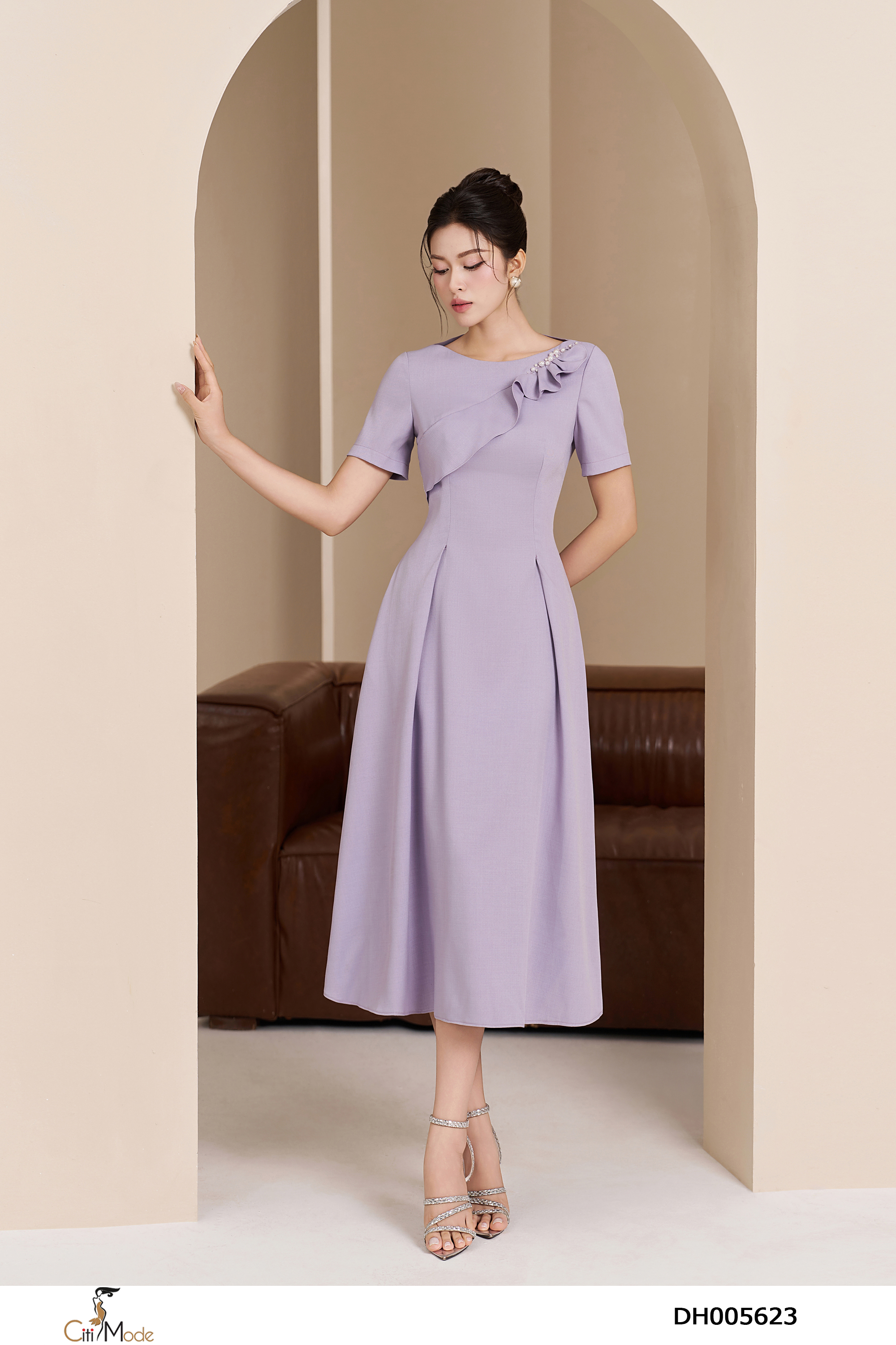 Đầm xòe tím bèo ngực cổ thuyền tay cọc_thumbnail_6