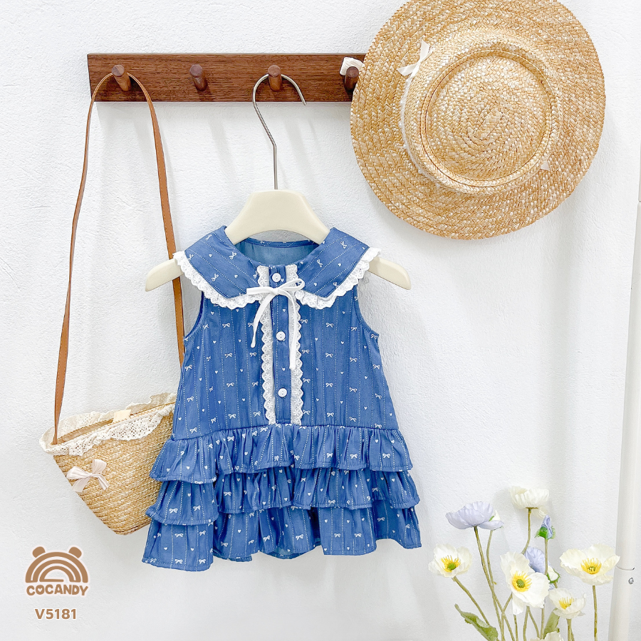 Váy cộc XANH nơ nhỏ bẻ viền ren phối nơ