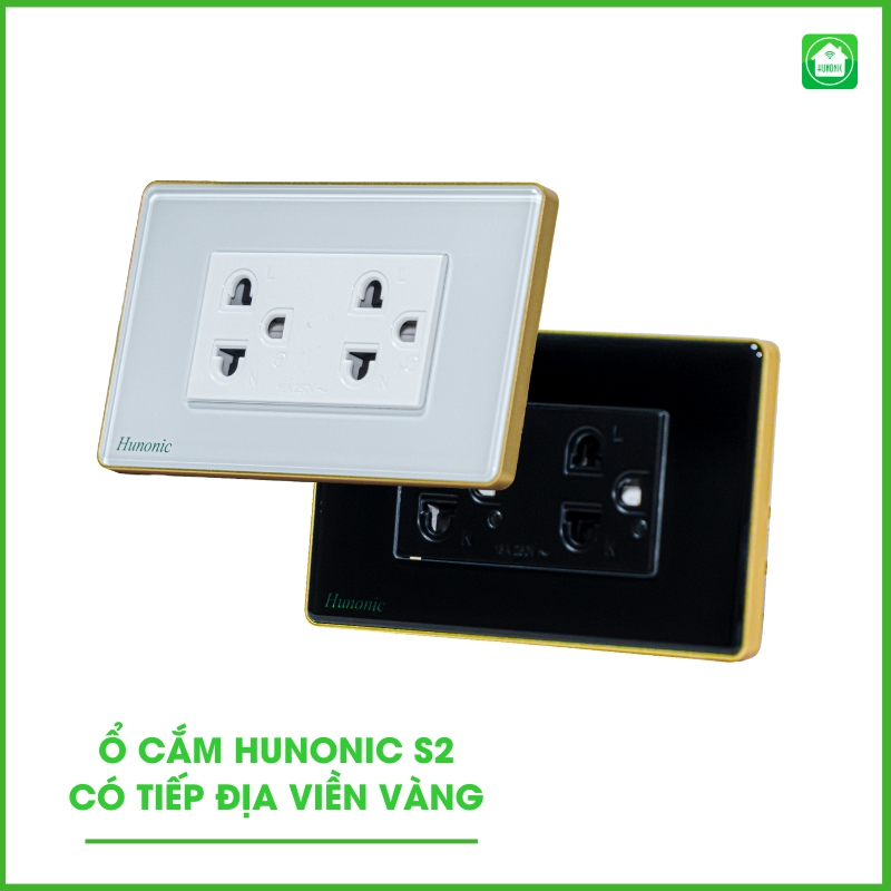 Ổ cắm Hunonic S2 có tiếp địa viền Vàng, màu Trắng_thumbnail_2