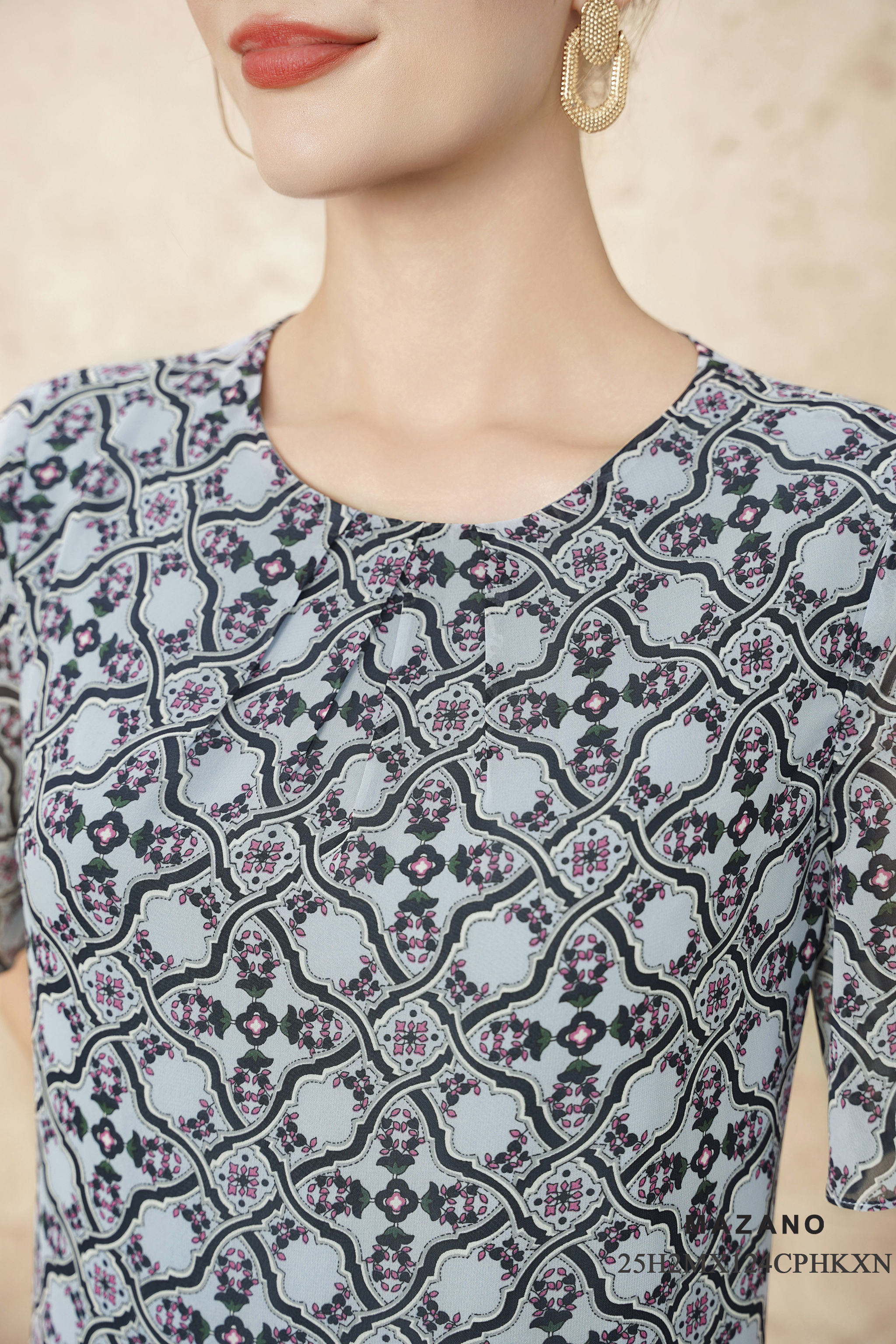 Váy Maxi eo suông vải Voan Cổ tròn Tay ngắn Dài Váy đến mắt cá_thumbnail_3