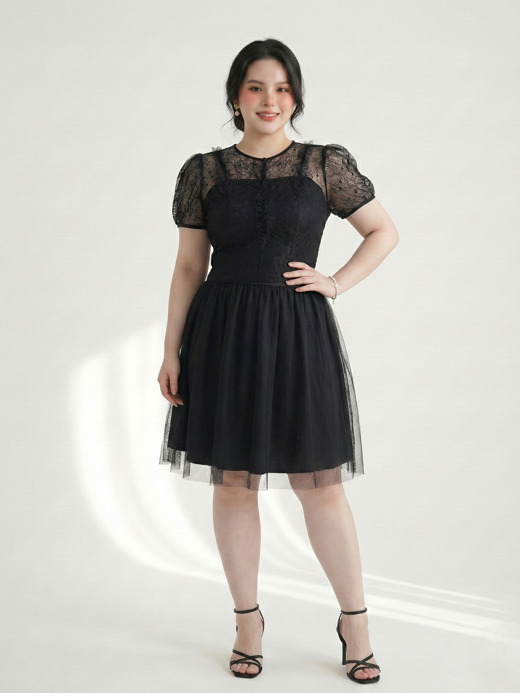 BIGSIZE - Sét áo ren và chân váy lưới V-SET09