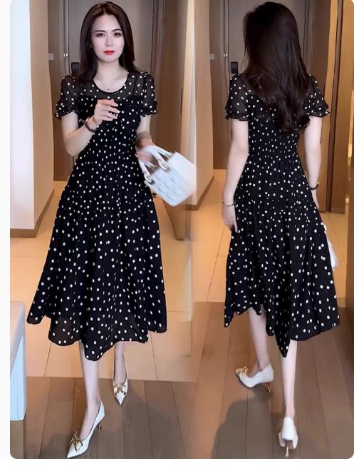 16907-Đầm voan xòe chấm bi tay ngắn cách điệu (voan có lót)_thumbnail_0