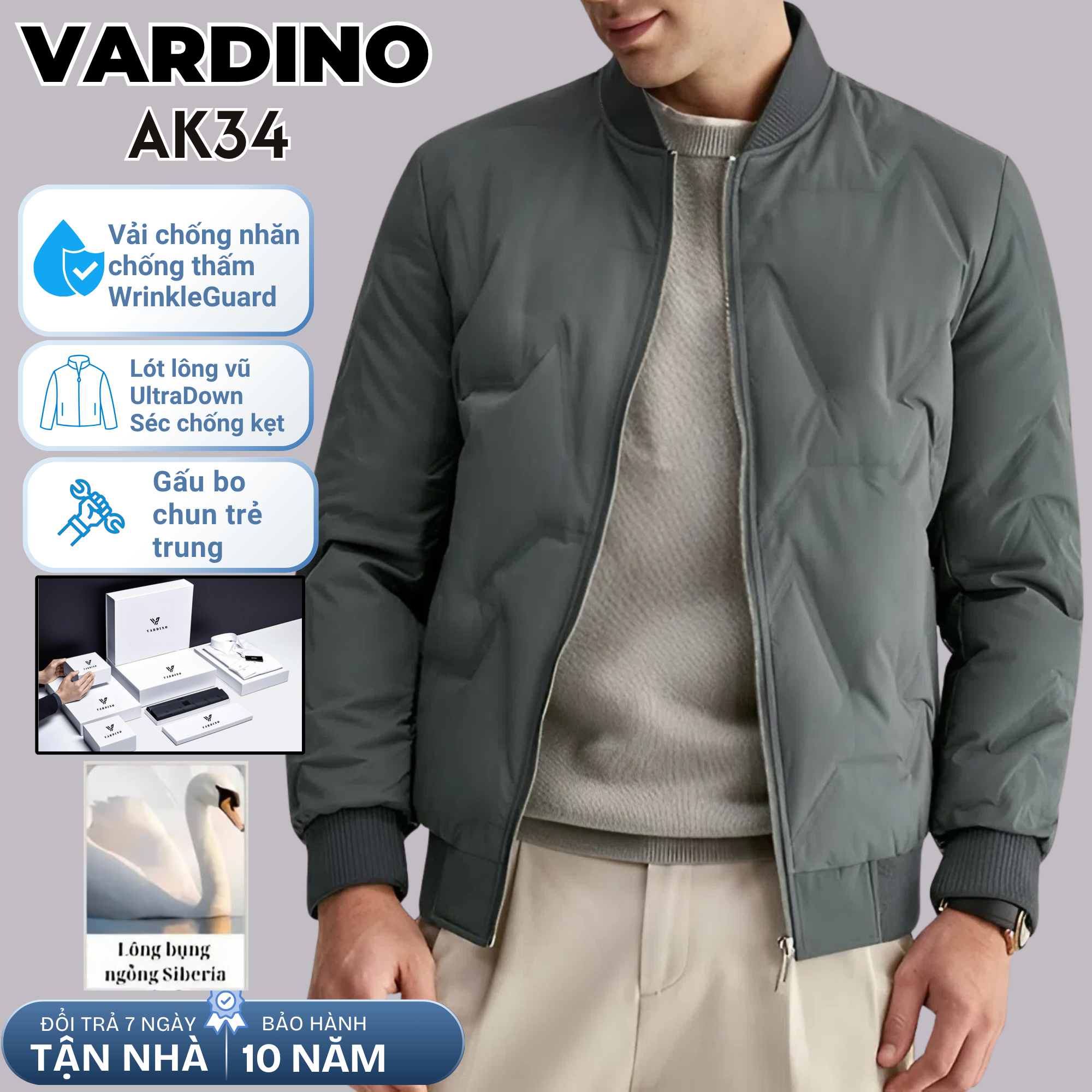 Áo khoác bomber nam công sở Vardino lót lông vũ AK34_thumbnail_1