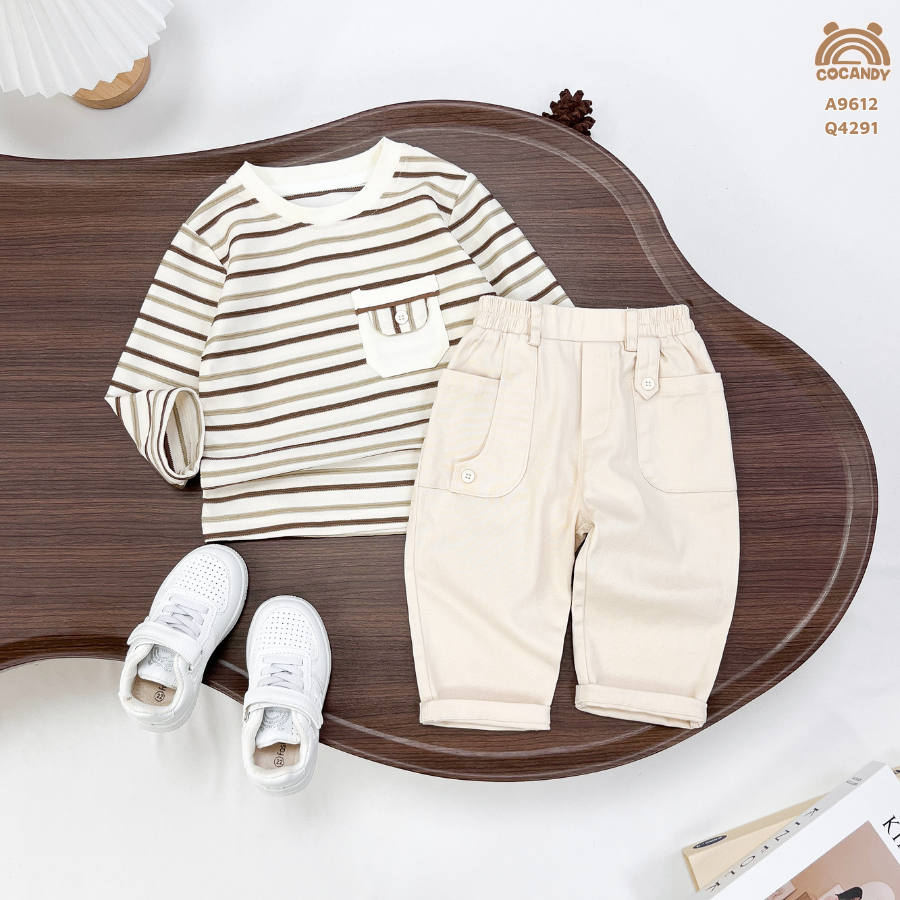 Quần dài kaki BE 2 túi ốp phối cúc