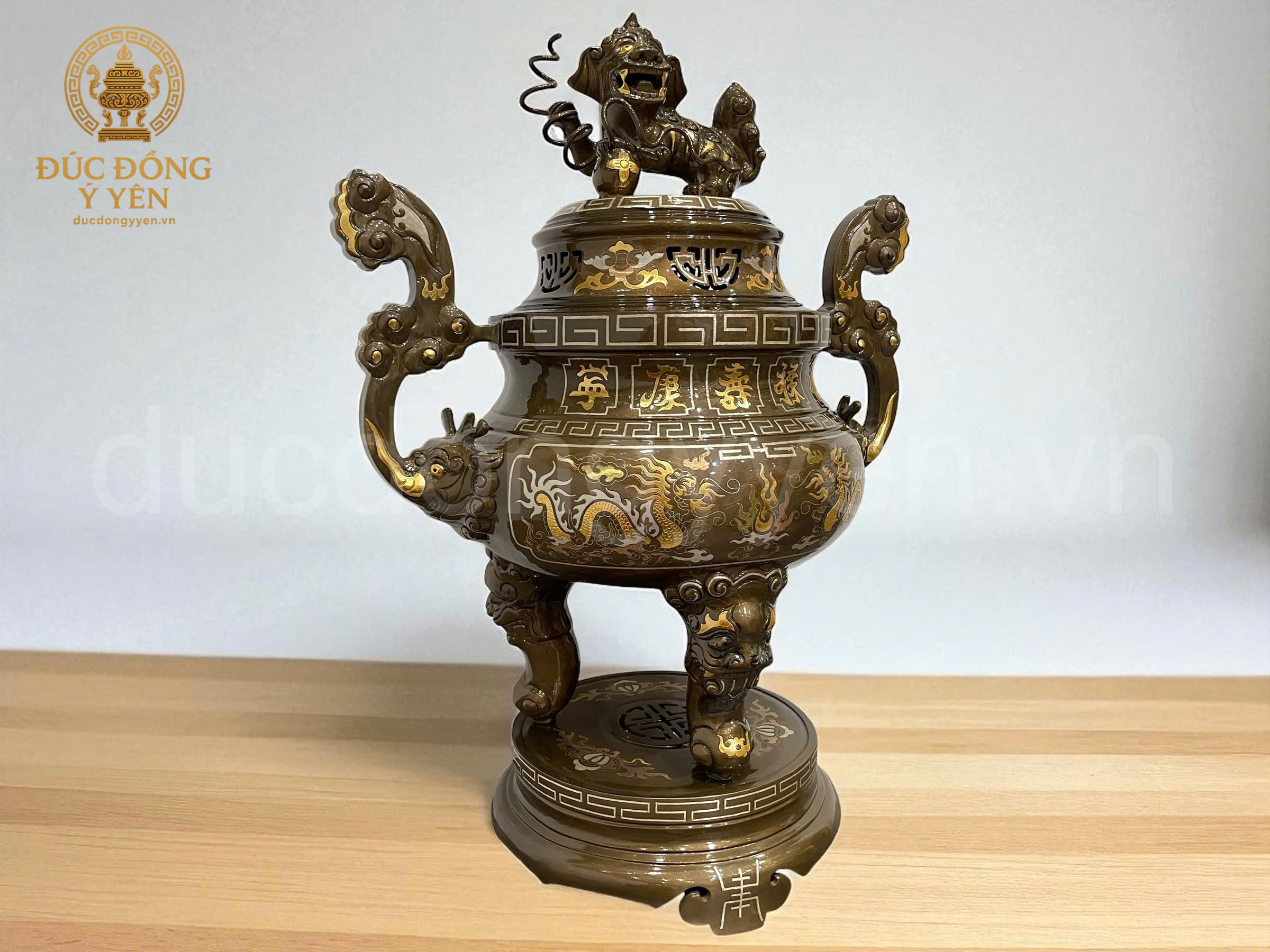 Bộ đồ thờ tam sự khảm tam khí đỉnh nến dát điểm vàng kỹ _thumbnail_3