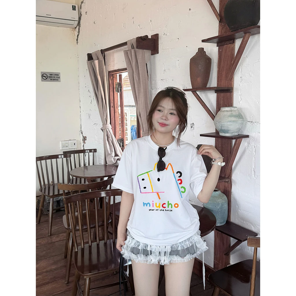 Áo thun nam nữ form boxy Miucho vải dày dặn thoáng mát hình ngựa hoạt hình in mix 2899_thumbnail_5