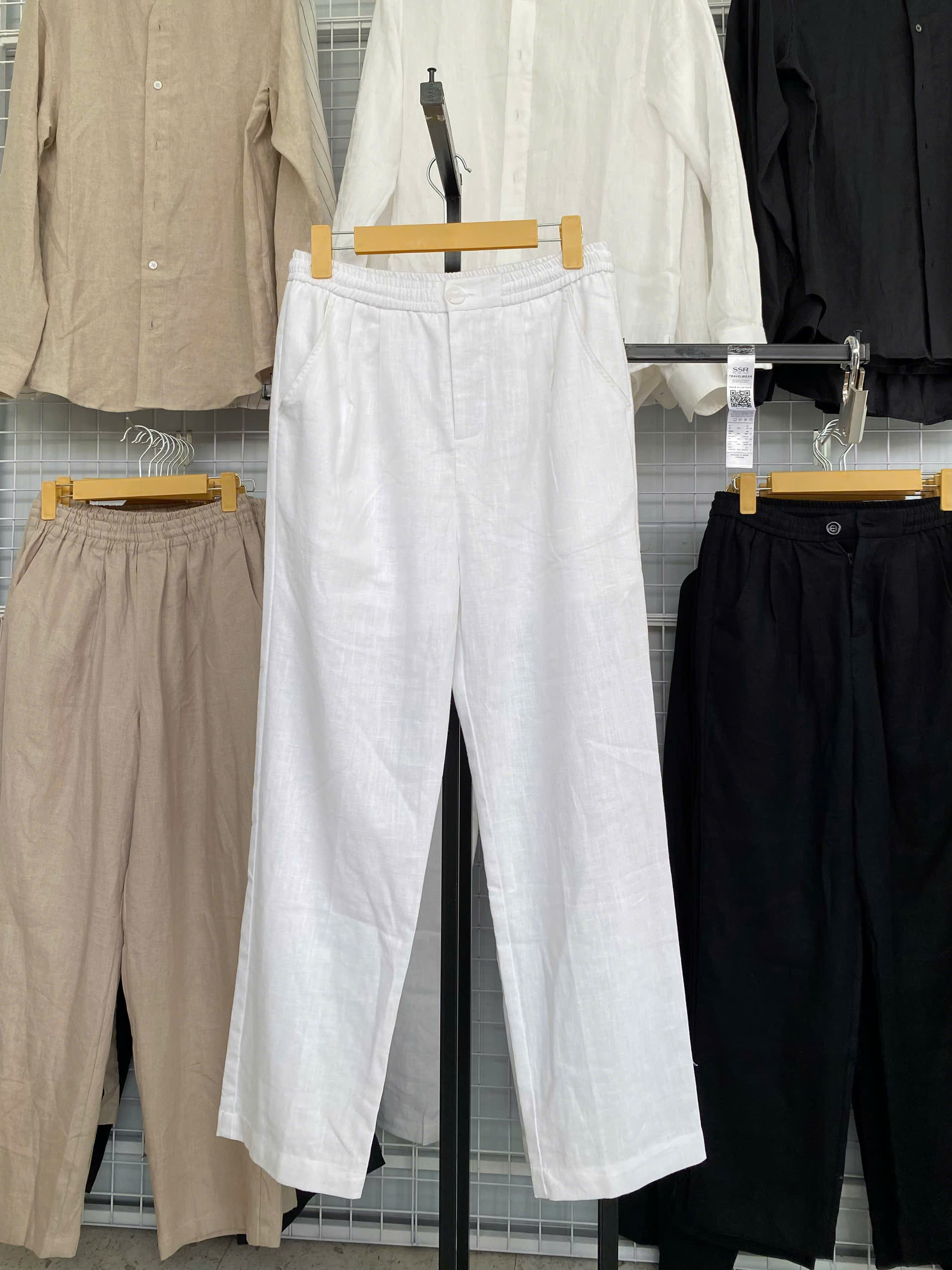 Quần dài 100% linen ống đứng lưng thun