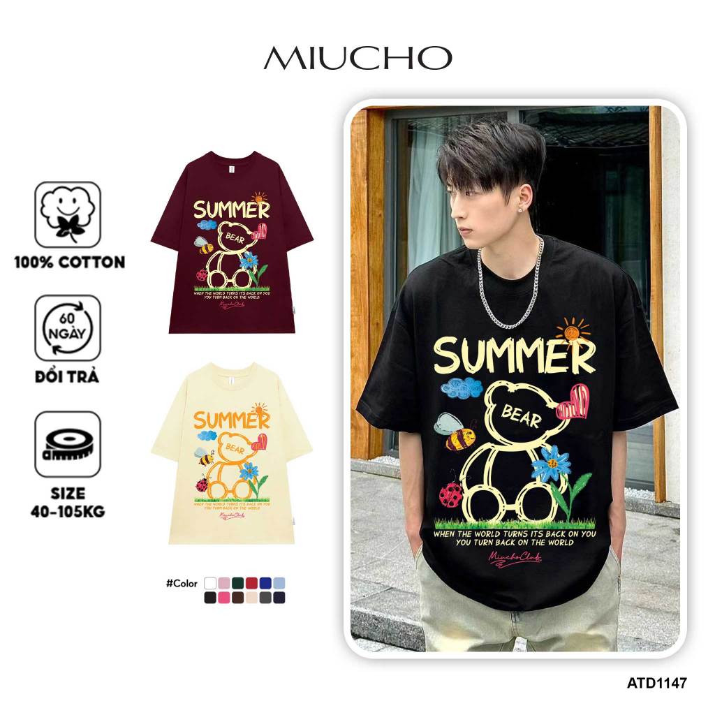 Áo thun nam form rộng local brand ATD1147 Miucho Man tay ngắn thoáng mát cổ tròn in mix BST hè biển