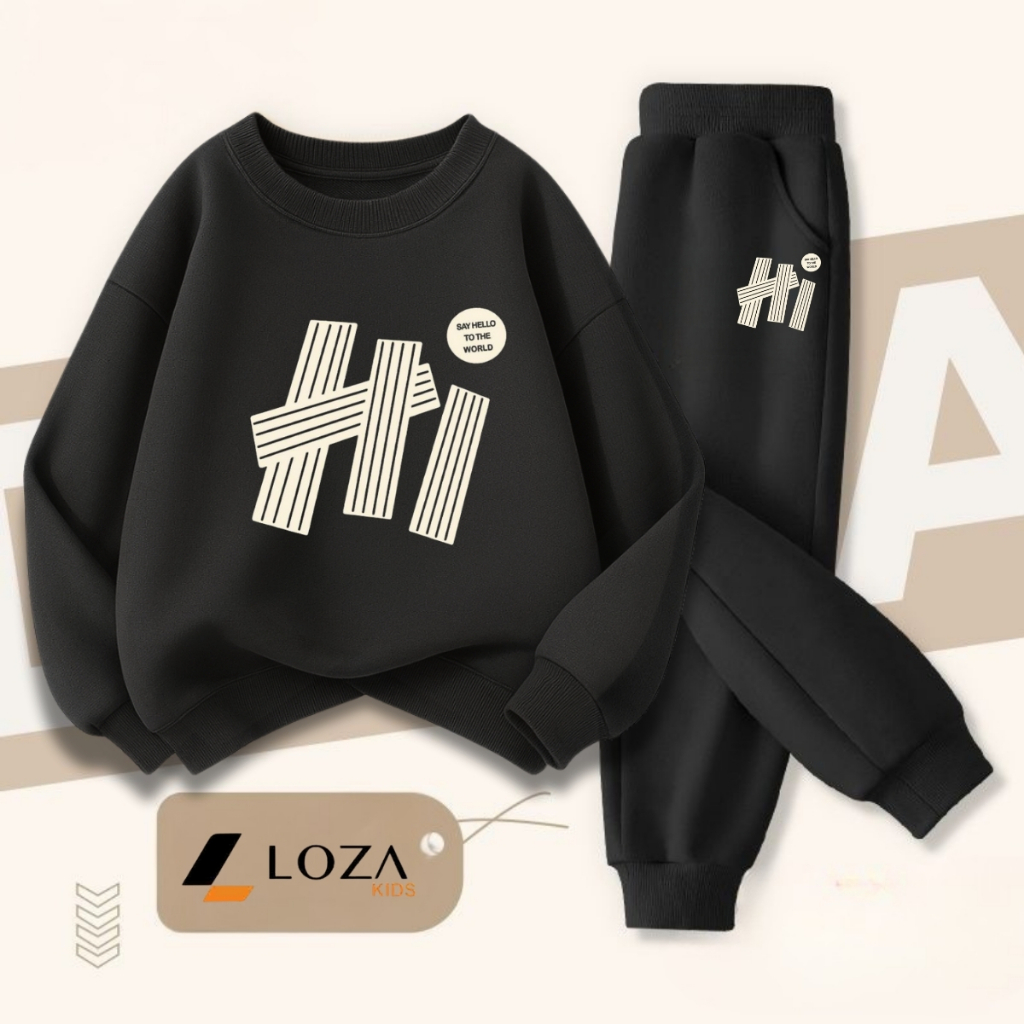 Bộ nỉ cho bé trai màu đen in nhiều hình size 18-42kg - Quần áo nỉ cho trẻ em Loza Kids BI002_thumbnail_1