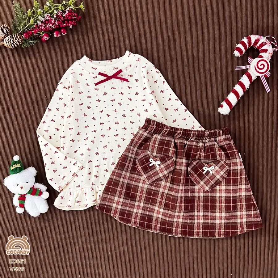 Áo giữ nhiệt dài tay BE họa tiết nơ ĐỎ