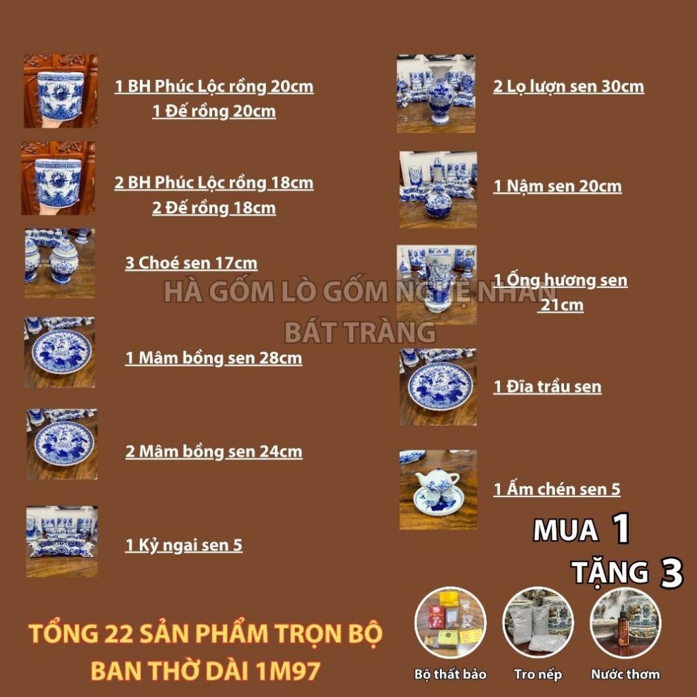 A HG390 Đồ Thờ Cúng Bộ 22 món ban thờ 1M97 men lam nghệ nhân Bát Tràng chế tác TẶNG Thất Bảo, Tro Nếp_thumbnail_1