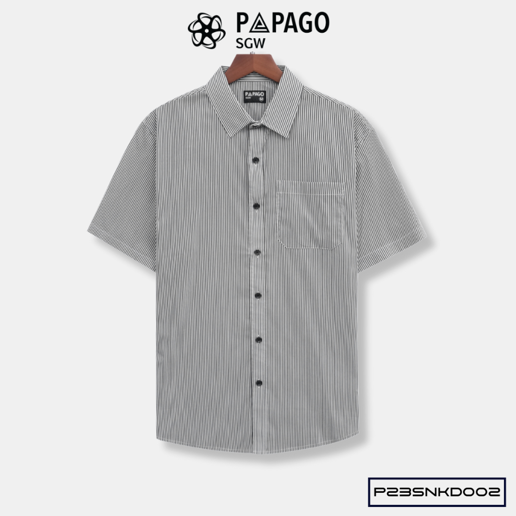 Áo sơ mi nam trung niên PAPAGO tay ngắn lai bầu họa tiết sọc nhí - P23SNKD002