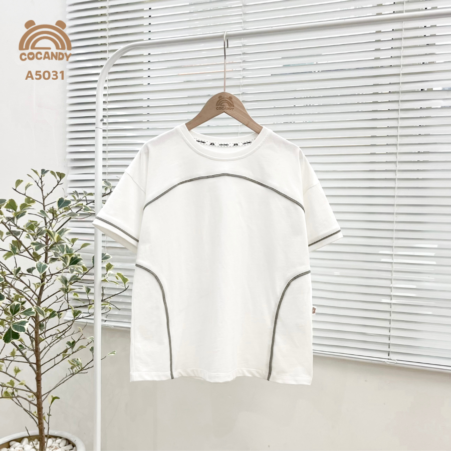 Áo cộc TRẮNG phối viền RÊU