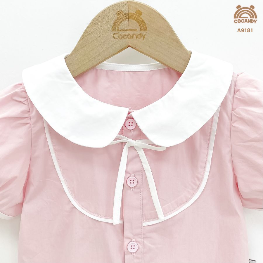 Áo cộc HỒNG sơ mi viền trắng phối nơ_thumbnail_3