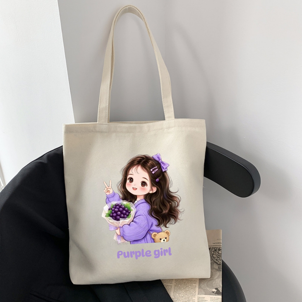 Túi tote in hình Cô gái - Túi vải canvas kích thước 33x37cm đựng vừa A4  và laptop - TOTE23_thumbnail_6