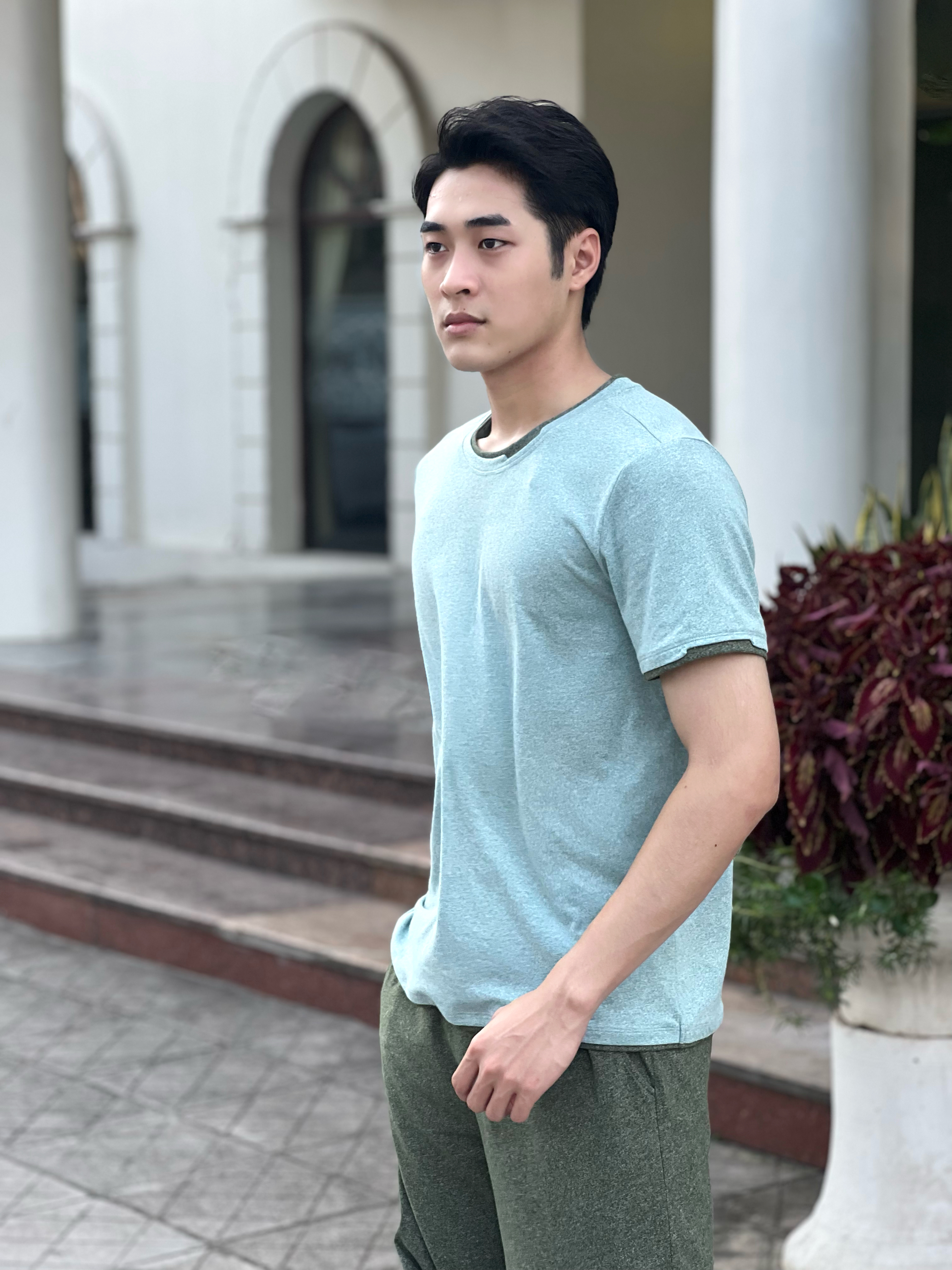 BỘ QUẦN ÁO THỂ THAO NAM  COMBED COTTON POLYESTER MÀU GHI TÍM PHỐI XANH THAN NARSIS - PRO-ACTIVE Đ...