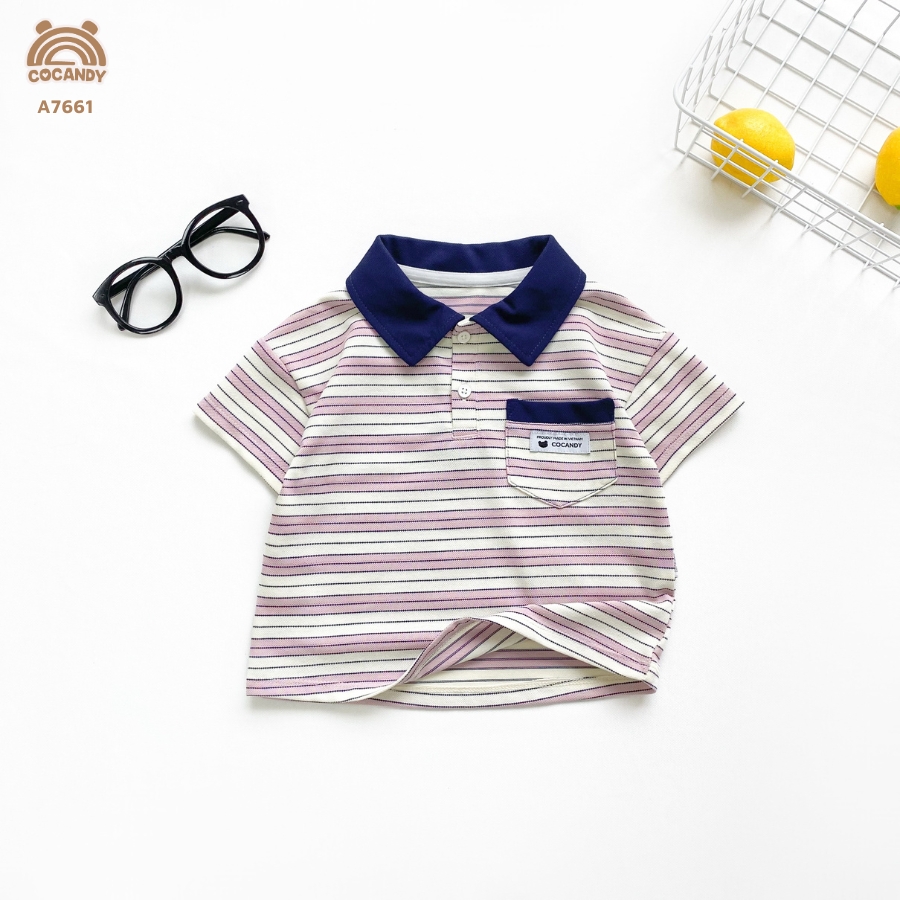 Áo cộc polo TÍM NHẠT kẻ ngang phối cổ X.THAN túi ngực COCANDY_thumbnail_2