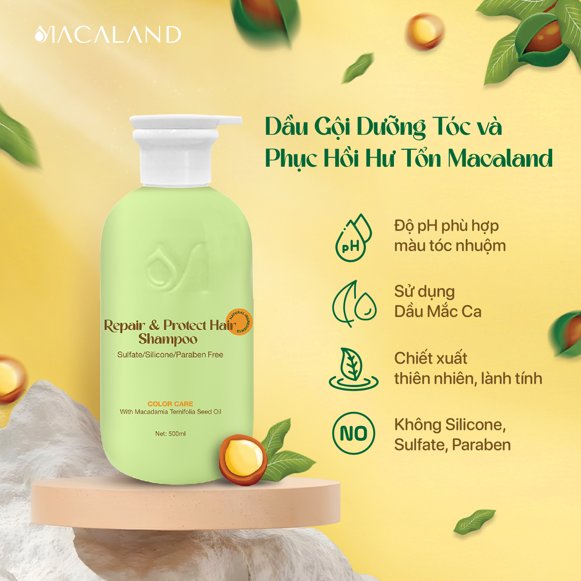 Dầu gội Dưỡng Tóc Mắc Ca MACALAND 500ml dưỡng tóc chắc khỏe, phục hồi hư tổn_thumbnail_1