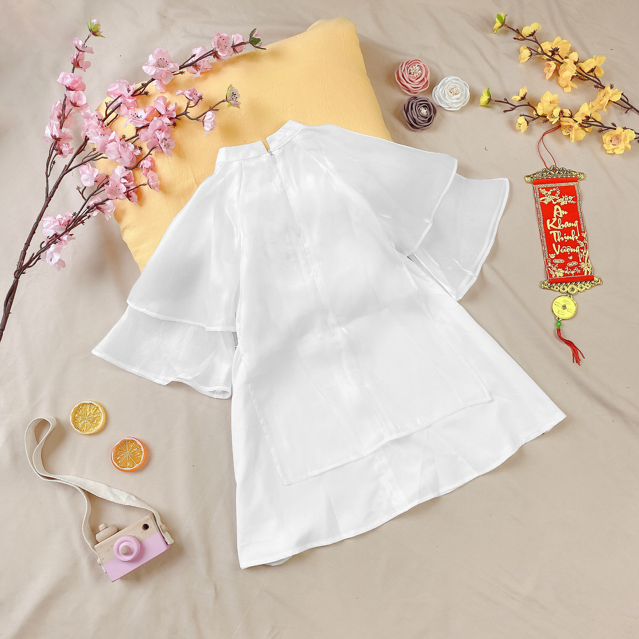 Áo dài tơ nơ cổ. Chân váy liền_thumbnail_3