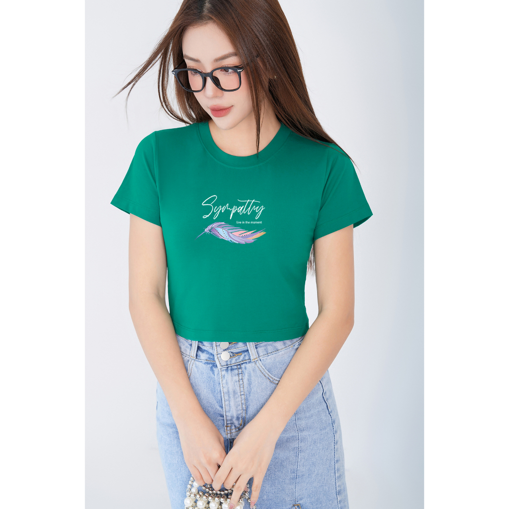 [Form Ôm] Áo croptop ôm in chữ Sympattry - Croptop nữ dáng body chất cotton - LOZA CR6382