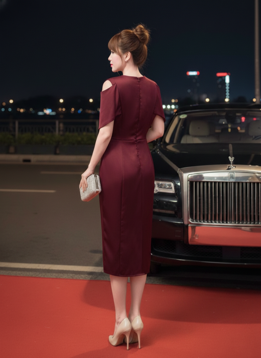 Đầm dự tiệc phối bèo ngực đính hoa 3D xẻ tà_thumbnail_3