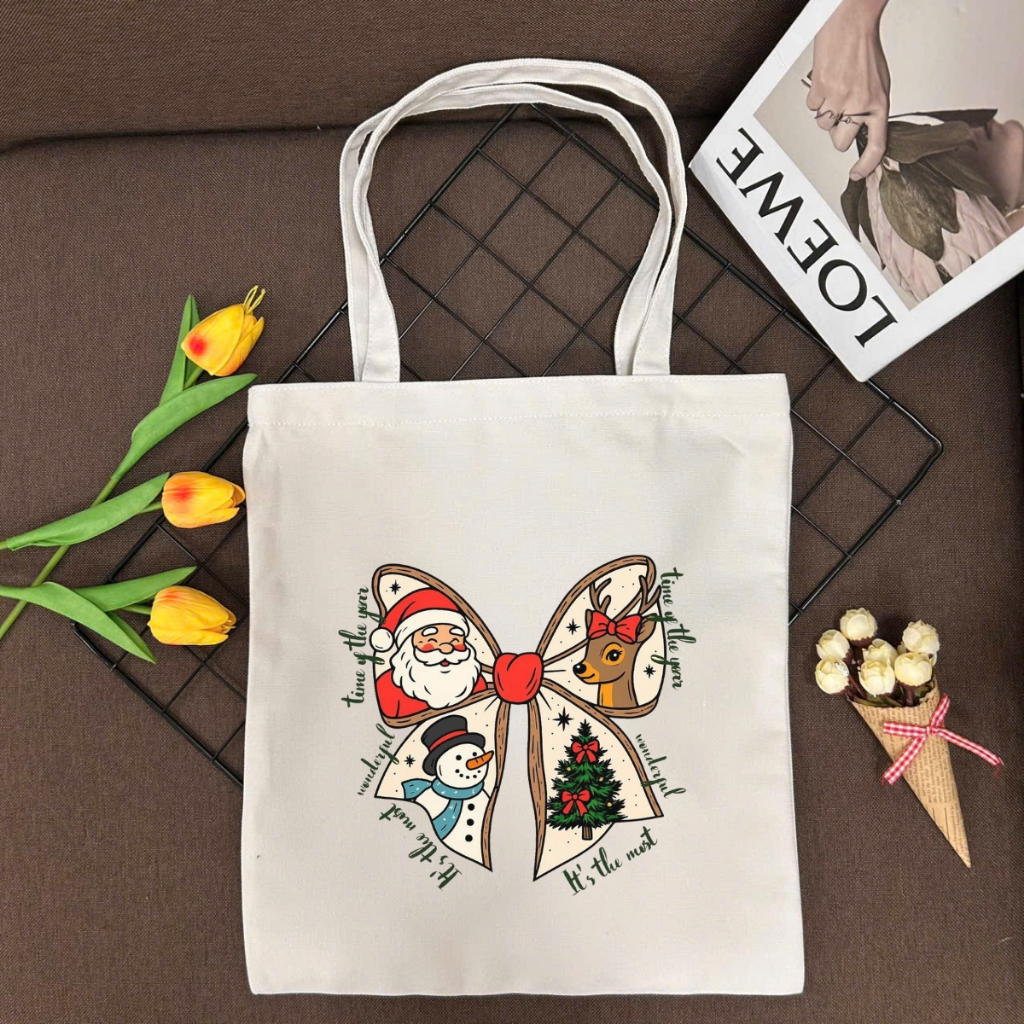 Túi tote vải canvas hình người tuyết, ông già Noel có khóa kéo và ngăn phụ WE TEE - WTU05_thumbnail_11