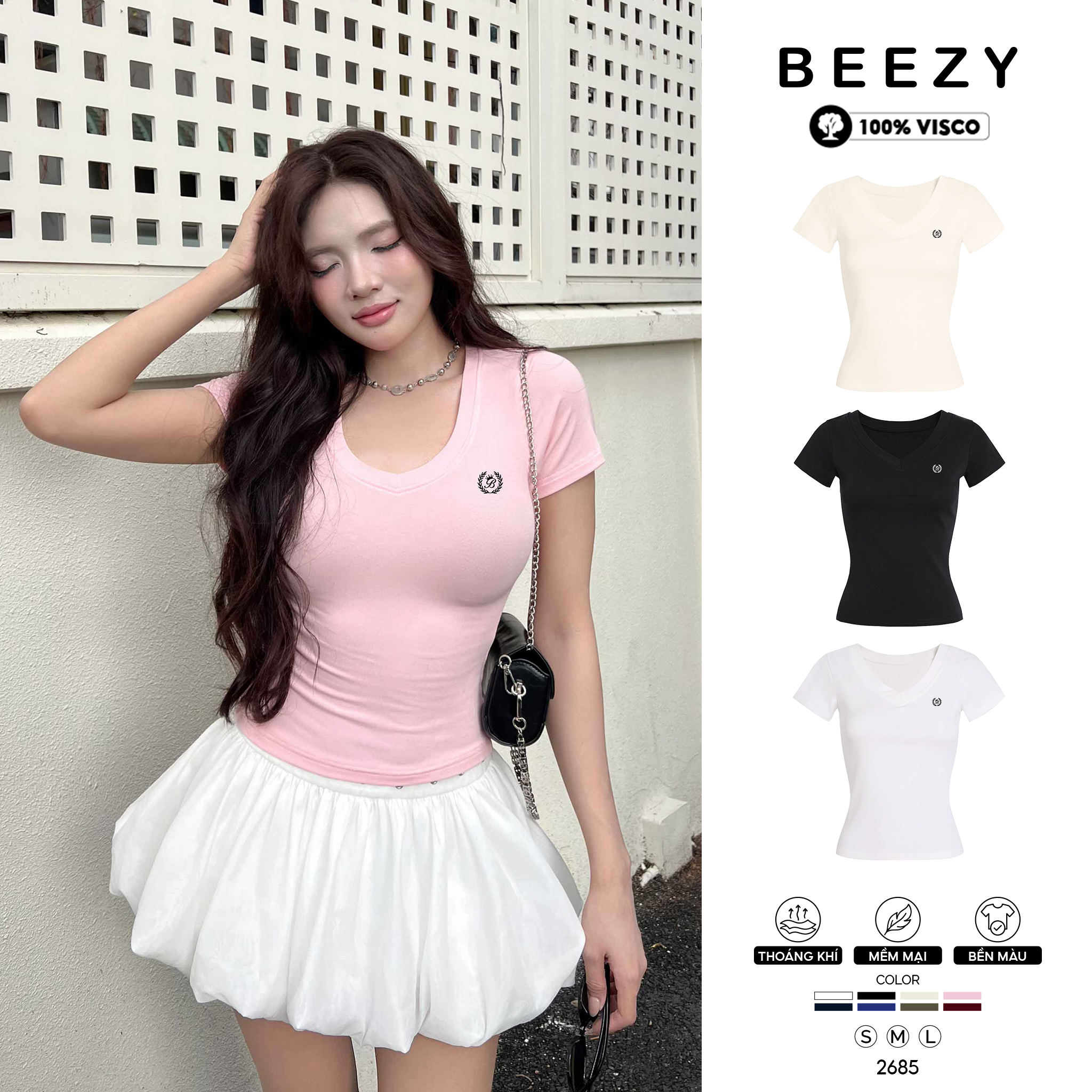 Áo baby tee trắng form ôm dáng ngắn ATD000412685 Miucho tay ngắn vải cotton thoáng mát cổ tròn in basic