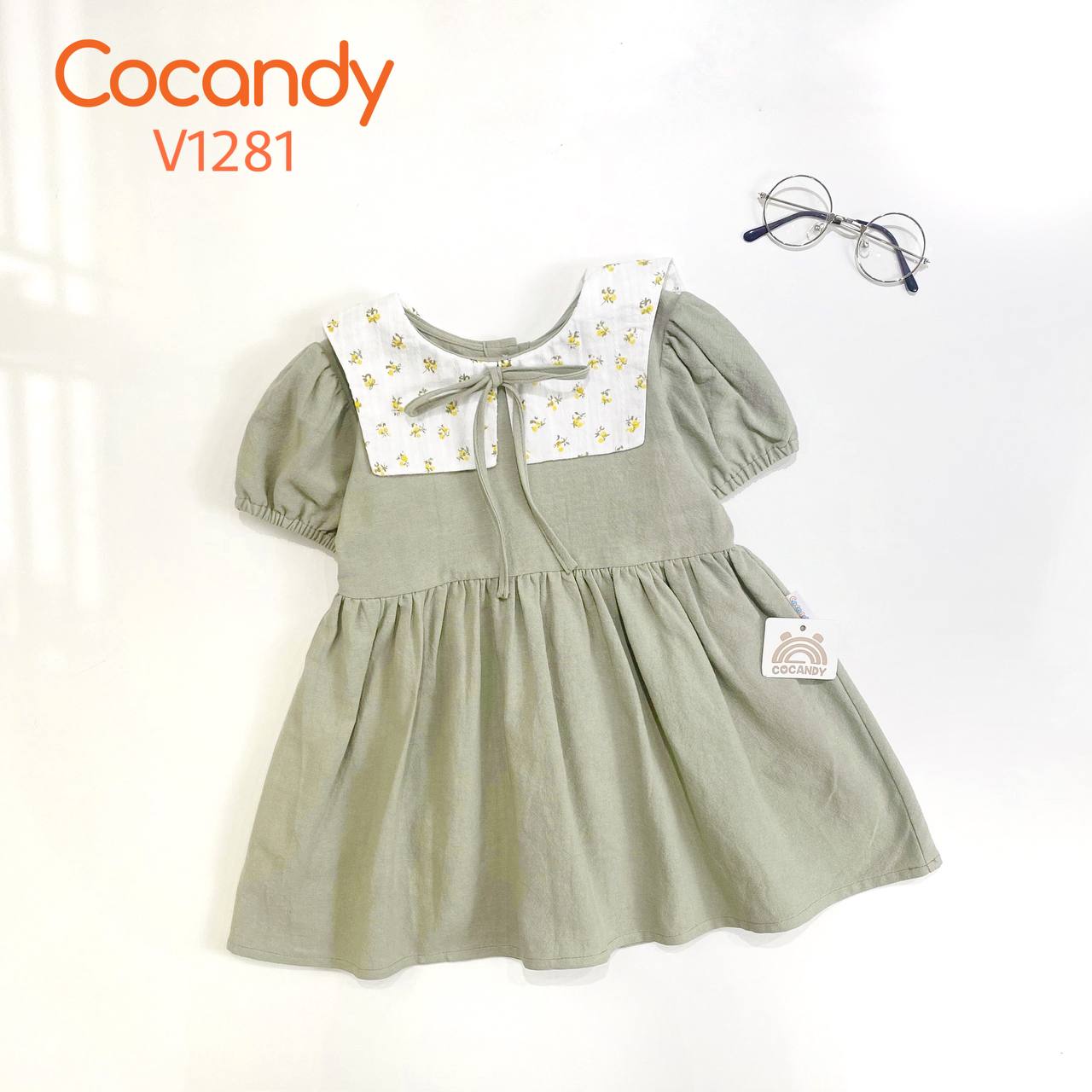 Váy cộc XANH cổ TRẮNG hoa nhí VÀNG_thumbnail_0