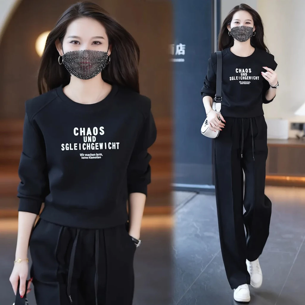 Sét Bộ Thu Đông Áo Dài Tay + Quần Suông Ống Rộng Form Dáng Thể Thao Năng Động Cá Tính_thumbnail_1