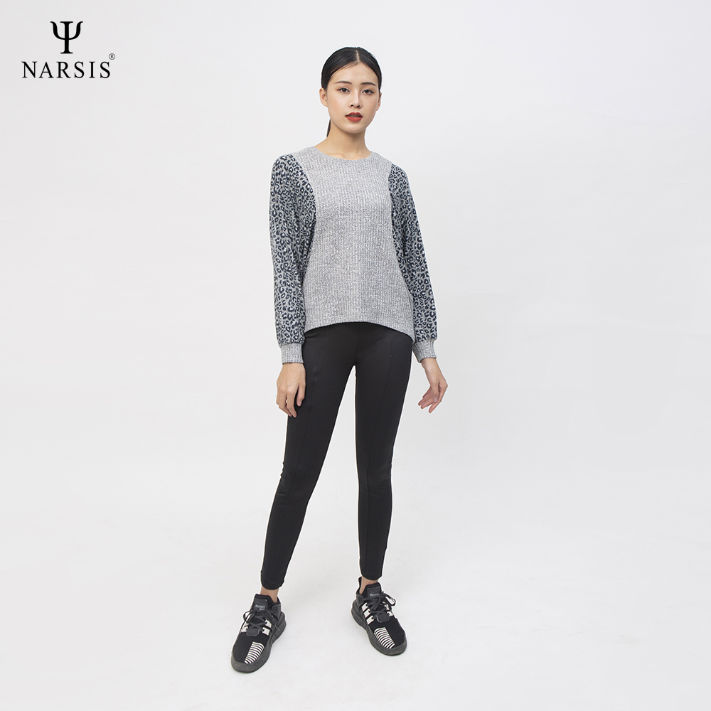 ÁO THU ĐÔNG NỮ  MÀU GHI PHỐI VẰN ĐEN L0037 NARSIS VẢI LEN COTTON ẤM ÁP, THOÁNG MÁT, GIỮ ẤM TỐT, M..._thumbnail_3