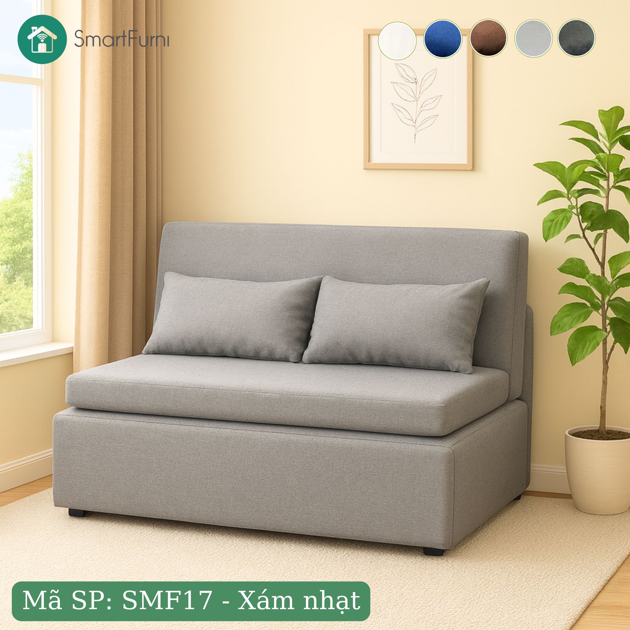 Sofa giường gấp gọn vải lanh canvas SmartFurni - SMF17 - Be sáng_thumbnail_5