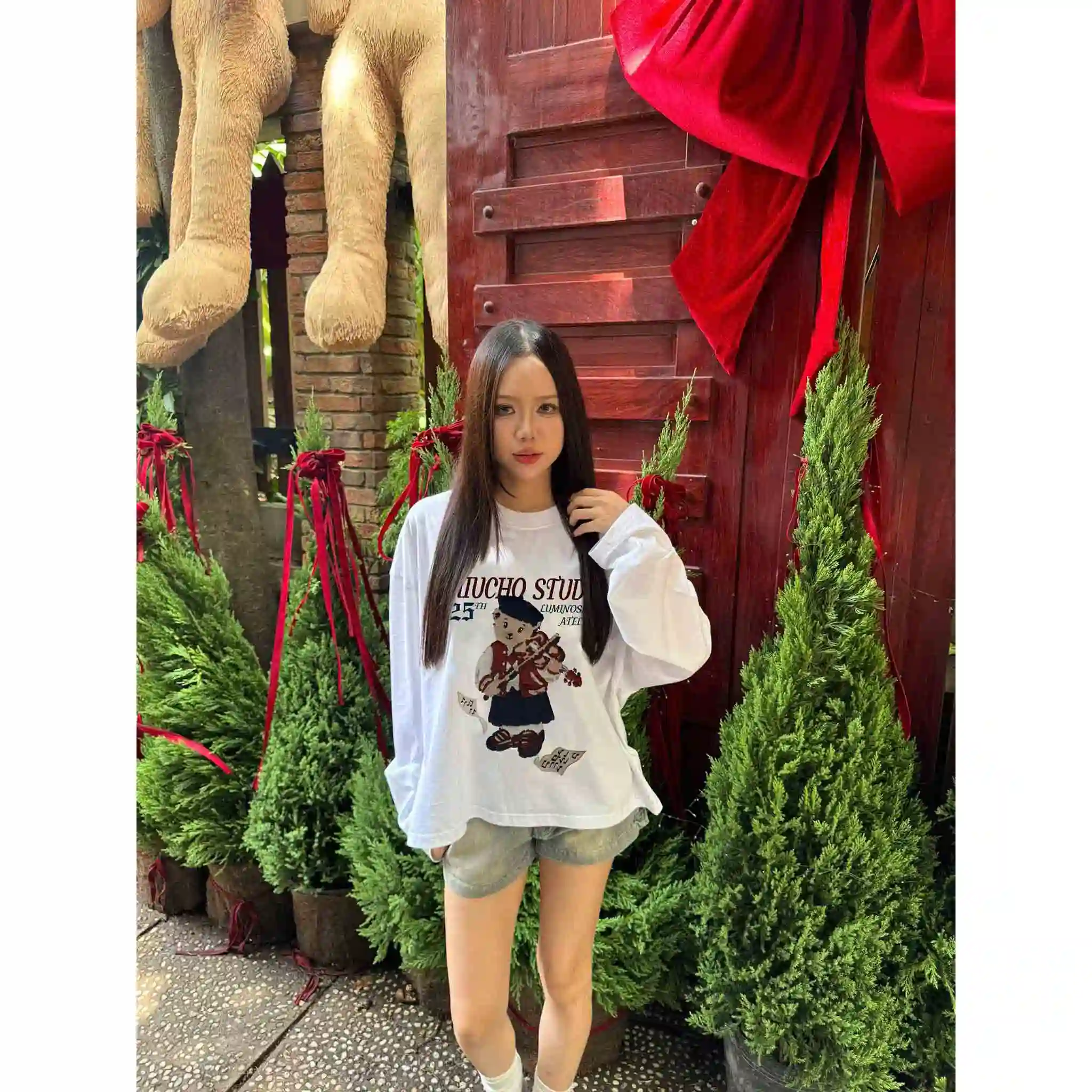 Áo thun boxy tay dài unisex Miucho Studio cotton cao cấp thoáng mát gấu teddy in mix 2707_thumbnail_2