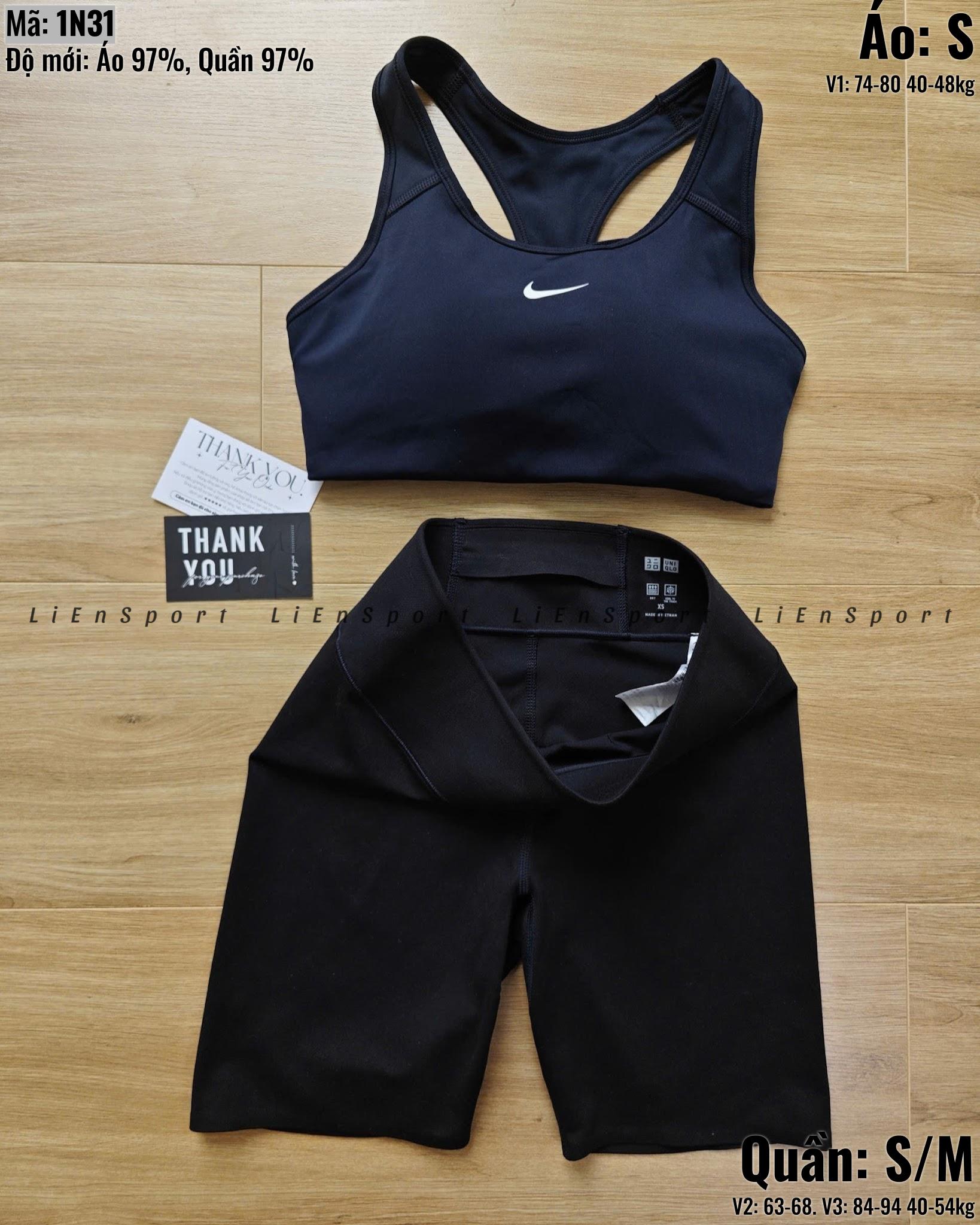 Set 2 món Nike Áo bra thể thao + Quần short lưng cao Nữ Size S Đen Auth 2nd Dây đan chữ X Thoáng khí Co giãn Thấm hút mồ hôi Form ôm body Phù hợp tập gym yoga chạy bộ Mã:1N31_thumbnail_3