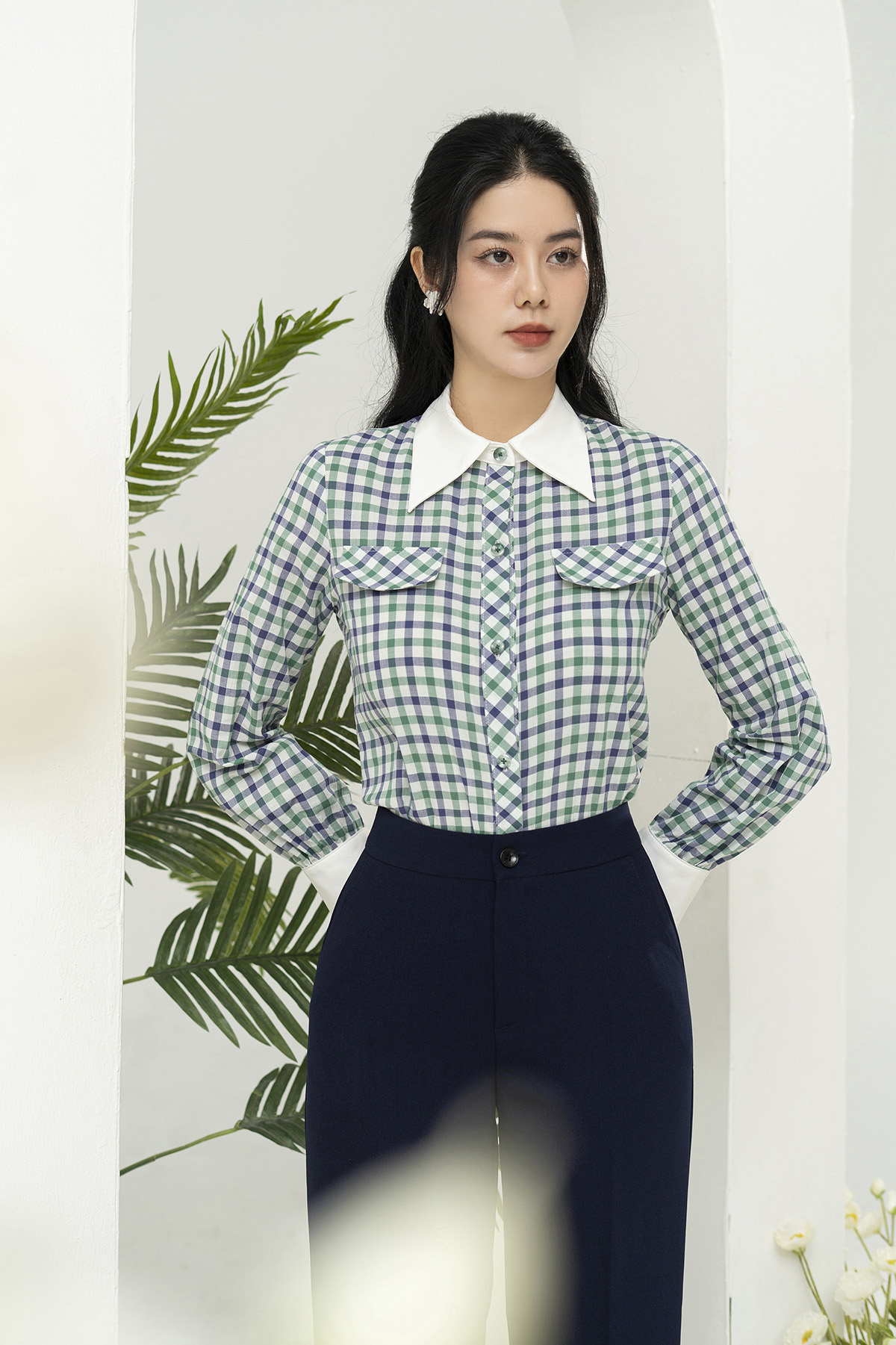 Áo sơ mi nữ công sở kẻ caro xanh phối cổ trắng A3008_thumbnail_2