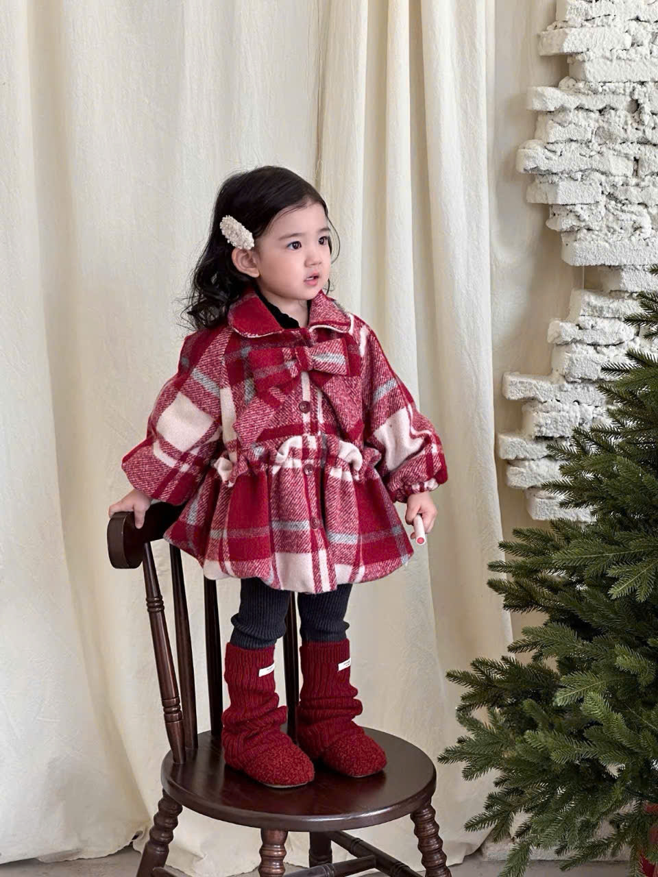 (C9) Áo khoác dạ kẻ caro đỏ nơ to trước ngực_thumbnail_0