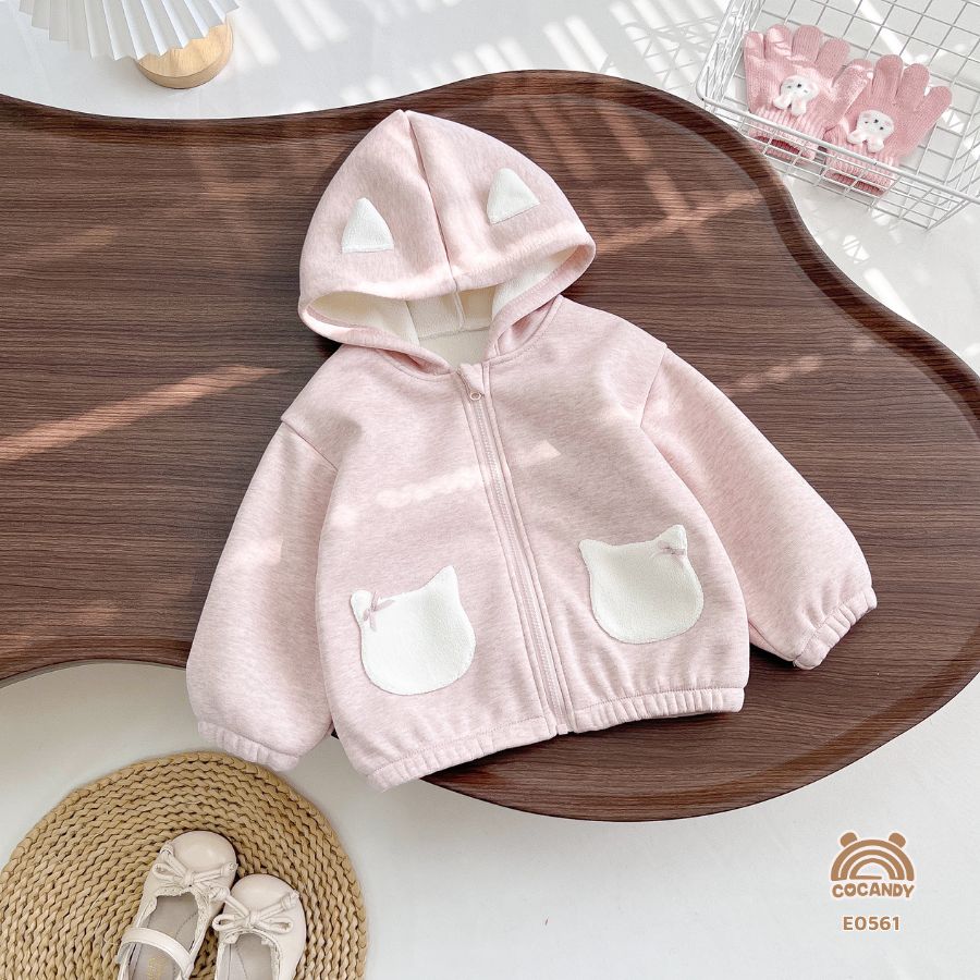 ÁO khoác dài tay nỉ Hồng túi ốp mèo_thumbnail_1