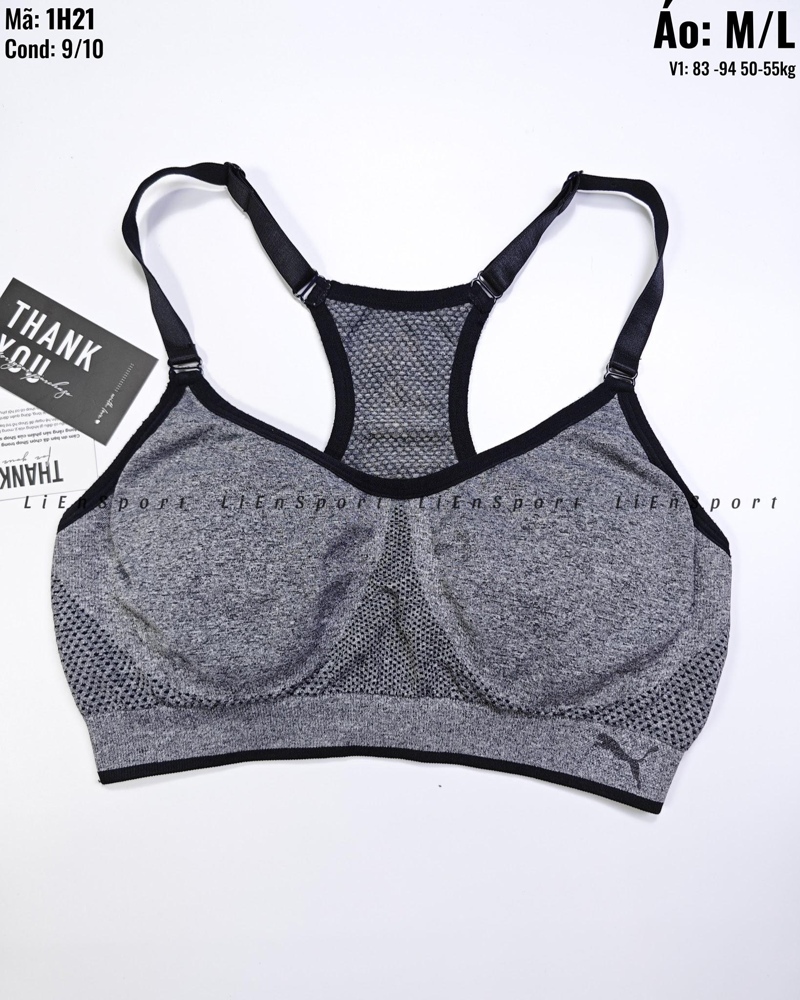 Puma Áo bra thể thao Nữ Size M Xám đậm Auth 2nd Lưng chữ X độc đáo Dệt kim co giãn Thoáng khí thấm hút tốt Mút ngực tháo rời Không gọng Phù hợp gym yoga chạy bộ Mã:1H21