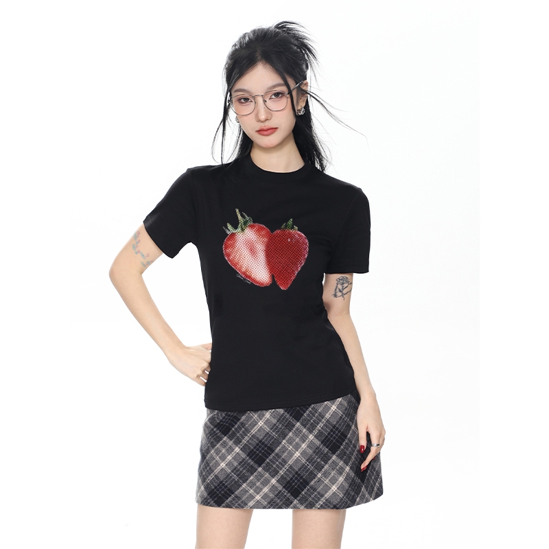 Áo thun baby tee hình quả dâu form ôm xinh xắn ABD1089 Miucho tay ngắn Cổ tròn hotrend in mix_thumbnail_4